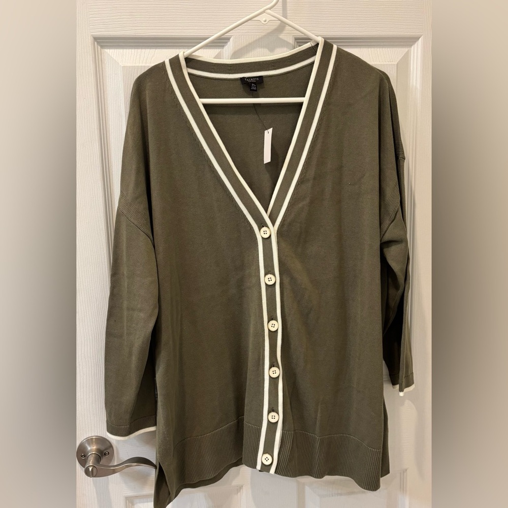 Talbots‎ Olive Green Button-Front V-Neck Cardigan Sweater